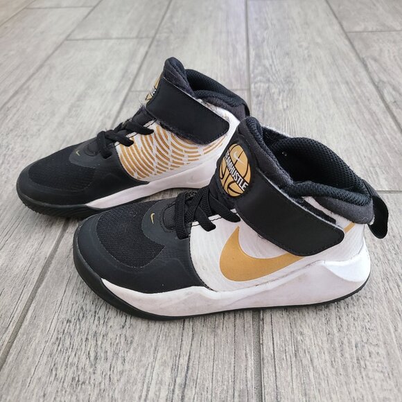 Nike Other - Nike Team Hustle D 9 Kids Basketball Shoes Black Gold White Size 10.5C